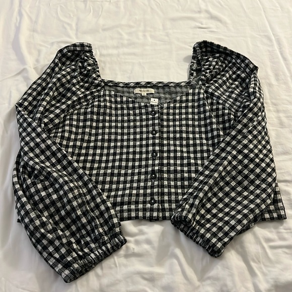 Madewell Tops - NWT Madewell Gingham Puff-Sleeve Button-Front Crop Top